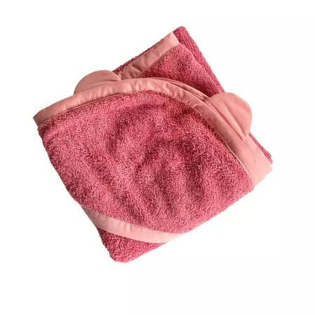 TWINDECO Prosop de baie cu gluga si urechi pentru copii 100x100 cm din bumbac Roz antic