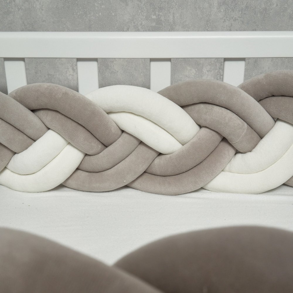 Twins Protectie laterala impletita din catifea pentru patut 240 cm Gri