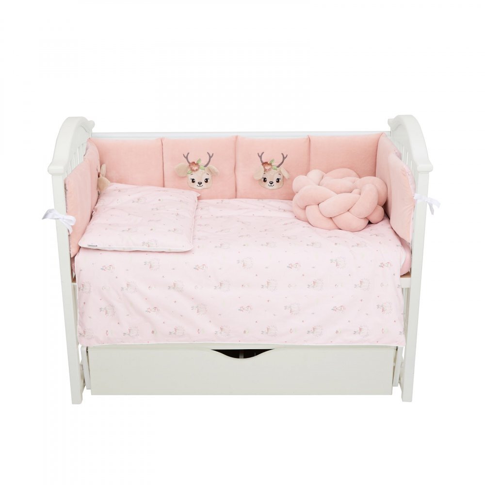 Twins Set de lenjerie de pat pentru copii Bambi 7 piese roz