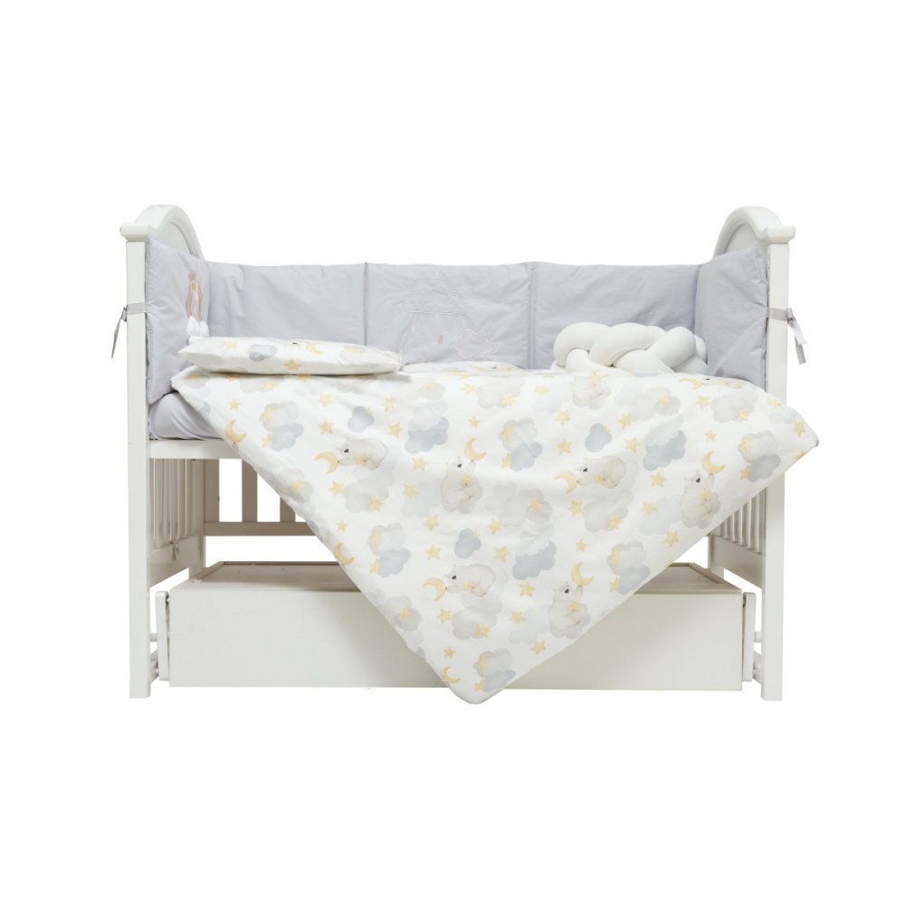 Twins Set de lenjerie din bumbac cu 7 piese pentru patut Fluffy Puffy albbej