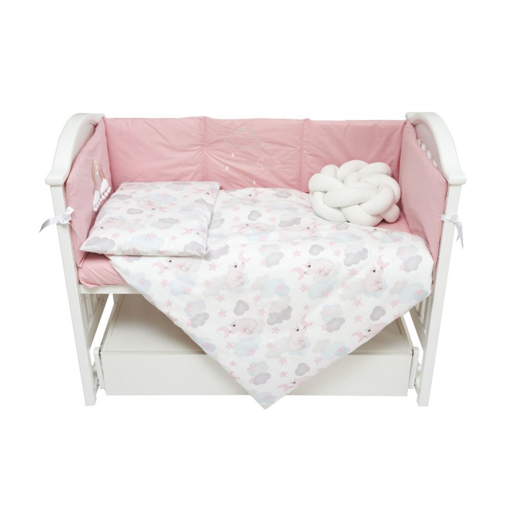 Twins Set de lenjerie din bumbac cu 7 piese pentru patut Fluffy Puffy albroz