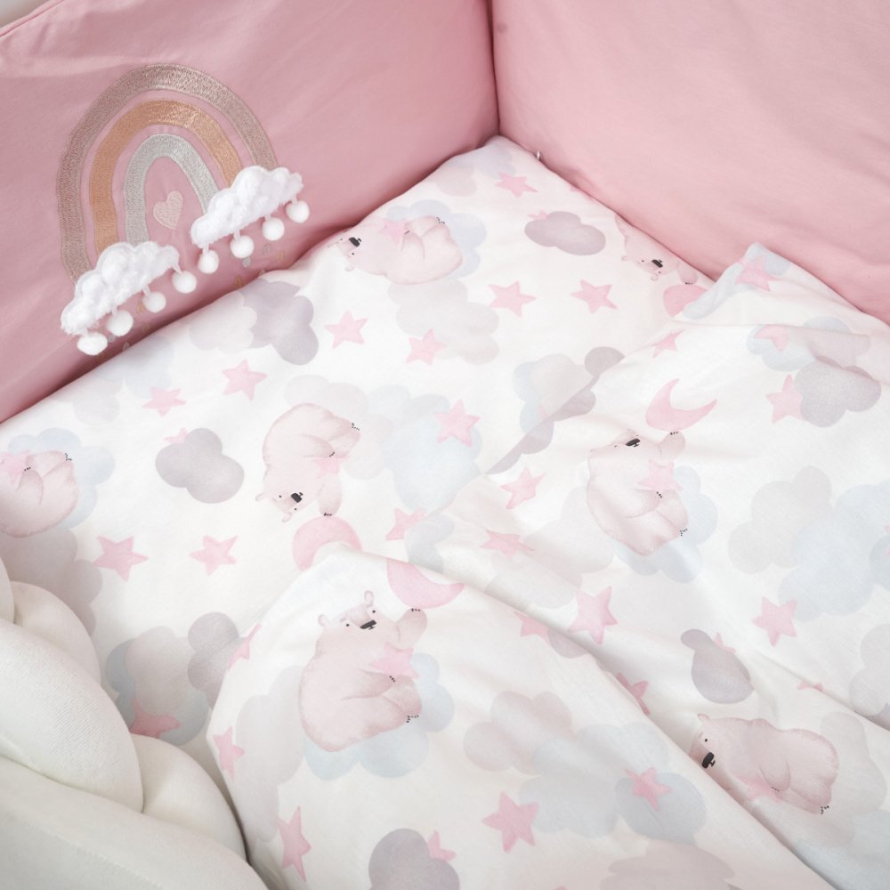 Twins Set de lenjerie din bumbac cu 7 piese pentru patut Fluffy Puffy albroz