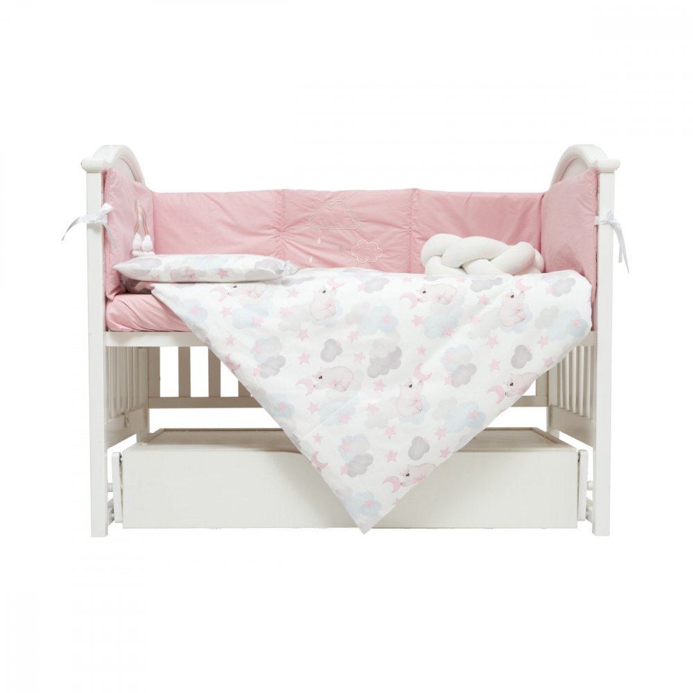 Twins Set de lenjerie din bumbac cu 7 piese pentru patut Fluffy Puffy albroz
