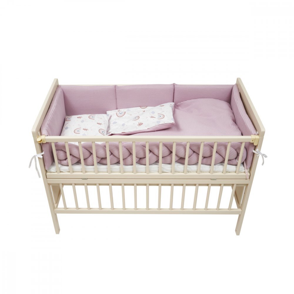 Twins Set de lenjerie din bumbac pentru patut cu 6 piese Waffle rozalb