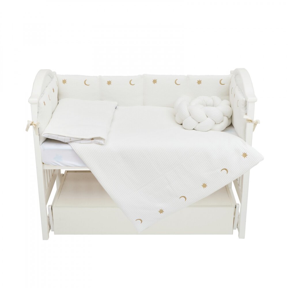 Twins Set lenjerie de pat din bumbac ivoryauriu pentru copii Cotton cu broderie 7 piese