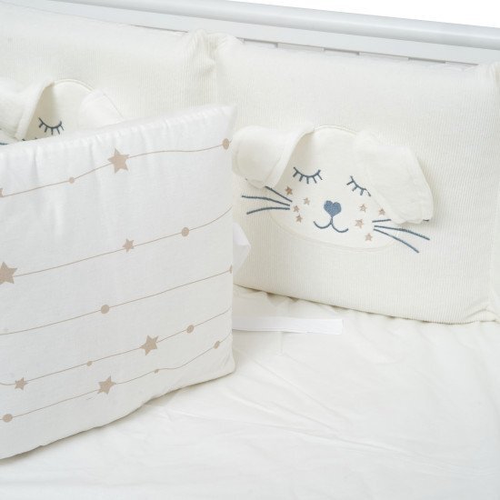 Twins Set lenjerie de pat pentru copii Rabbit 7 piese 100 bumbac ivory