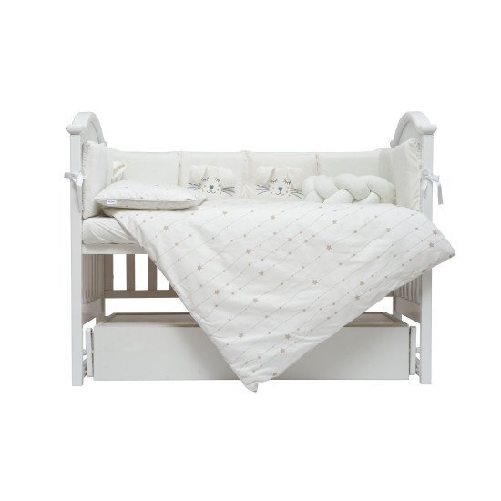 Twins Set lenjerie de pat pentru copii Rabbit 7 piese 100 bumbac ivory