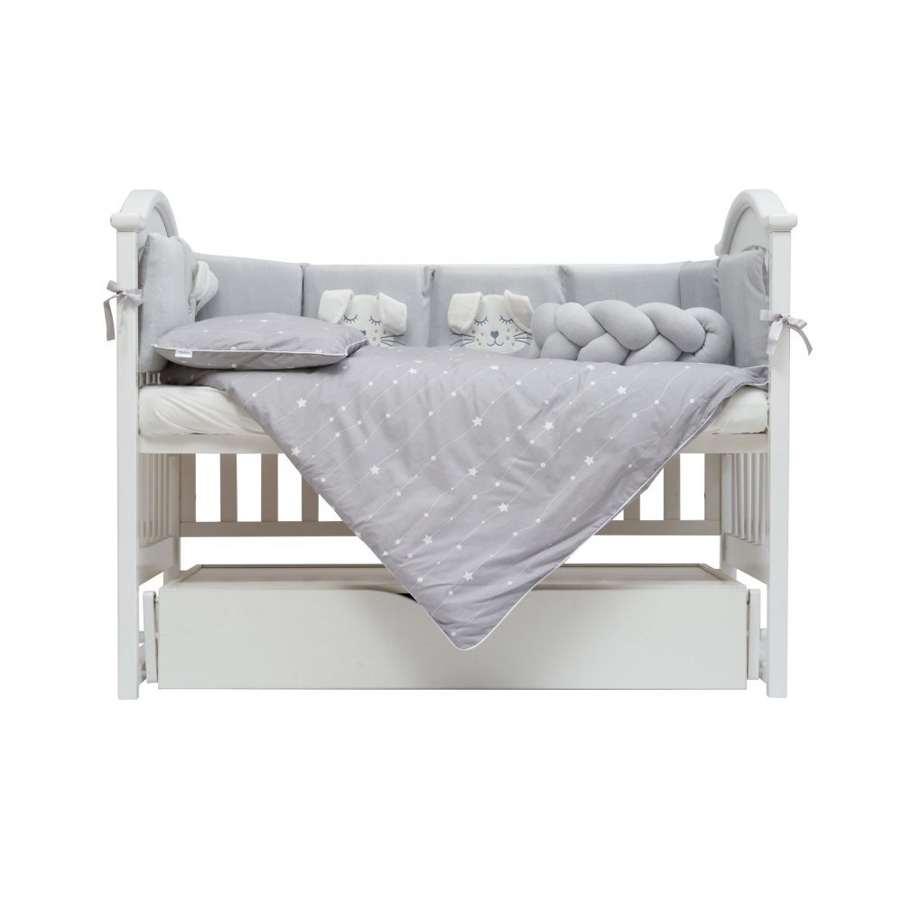 Twins Set lenjerie de pat pentru copii Rabbit 7 piese gri