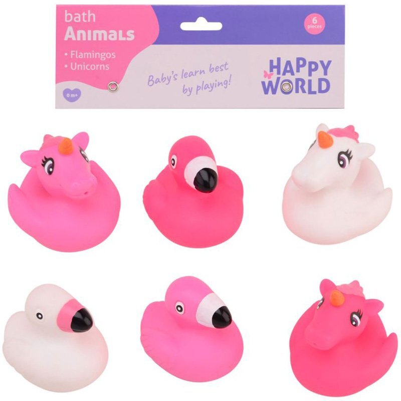 UP Int'l Set 6 jucarii din cauciuc pentru baie flamingo unicorn