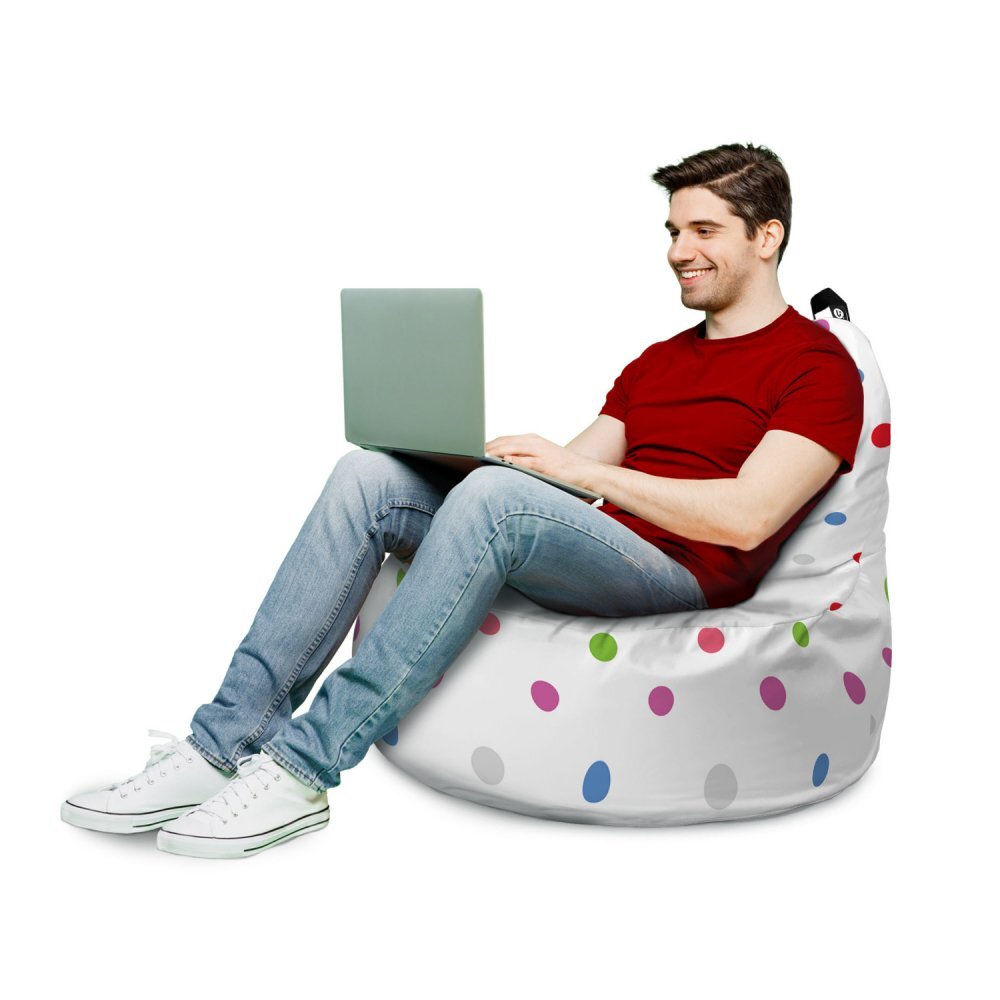 Updeco Fotoliu Puf Bean Bag tip Big Chill alb cu buline multicolore