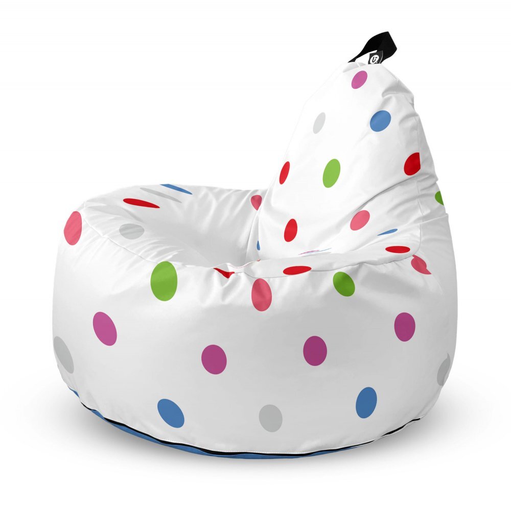 Updeco Fotoliu Puf Bean Bag tip Big Chill alb cu buline multicolore