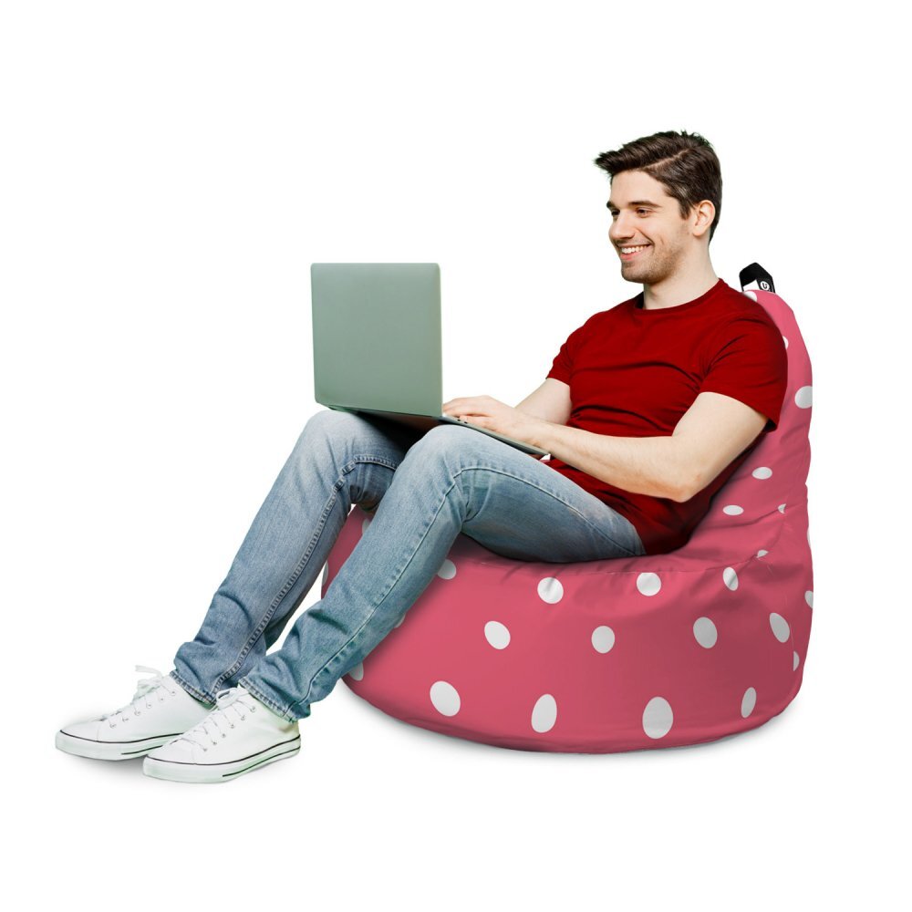 Updeco Fotoliu Puf Bean Bag tip Big Chill roz cu buline albe