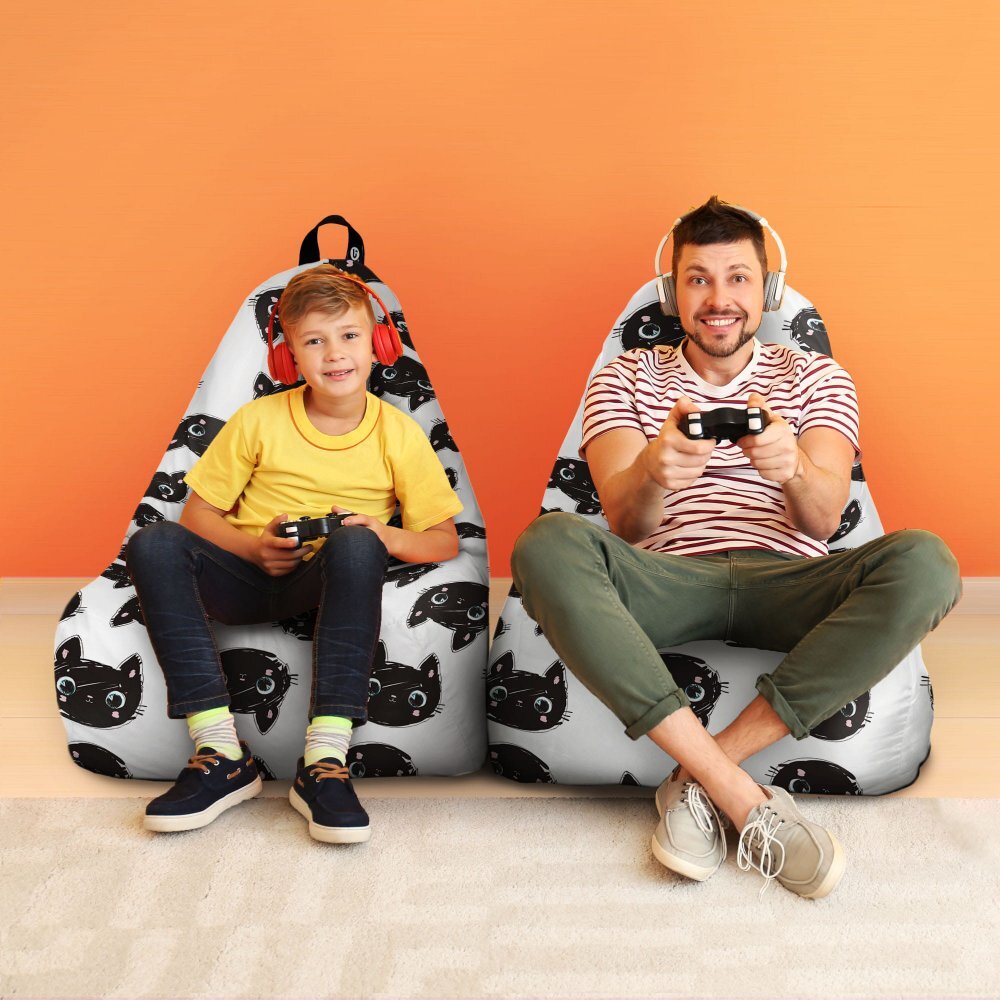 Updeco Fotoliu Puf Bean Bag tip Chill XL Pisici Alb-Negru