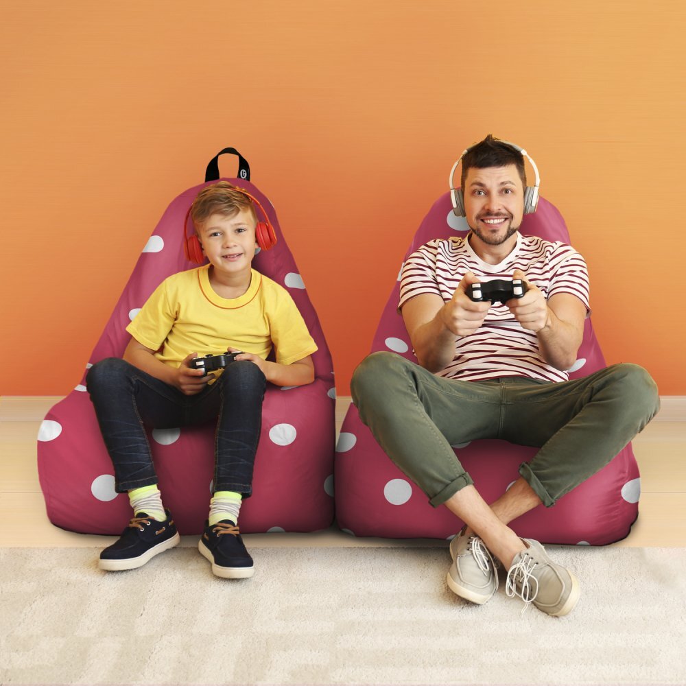 Updeco Fotoliu Puf Bean Bag tip Chill XL roz cu buline albe