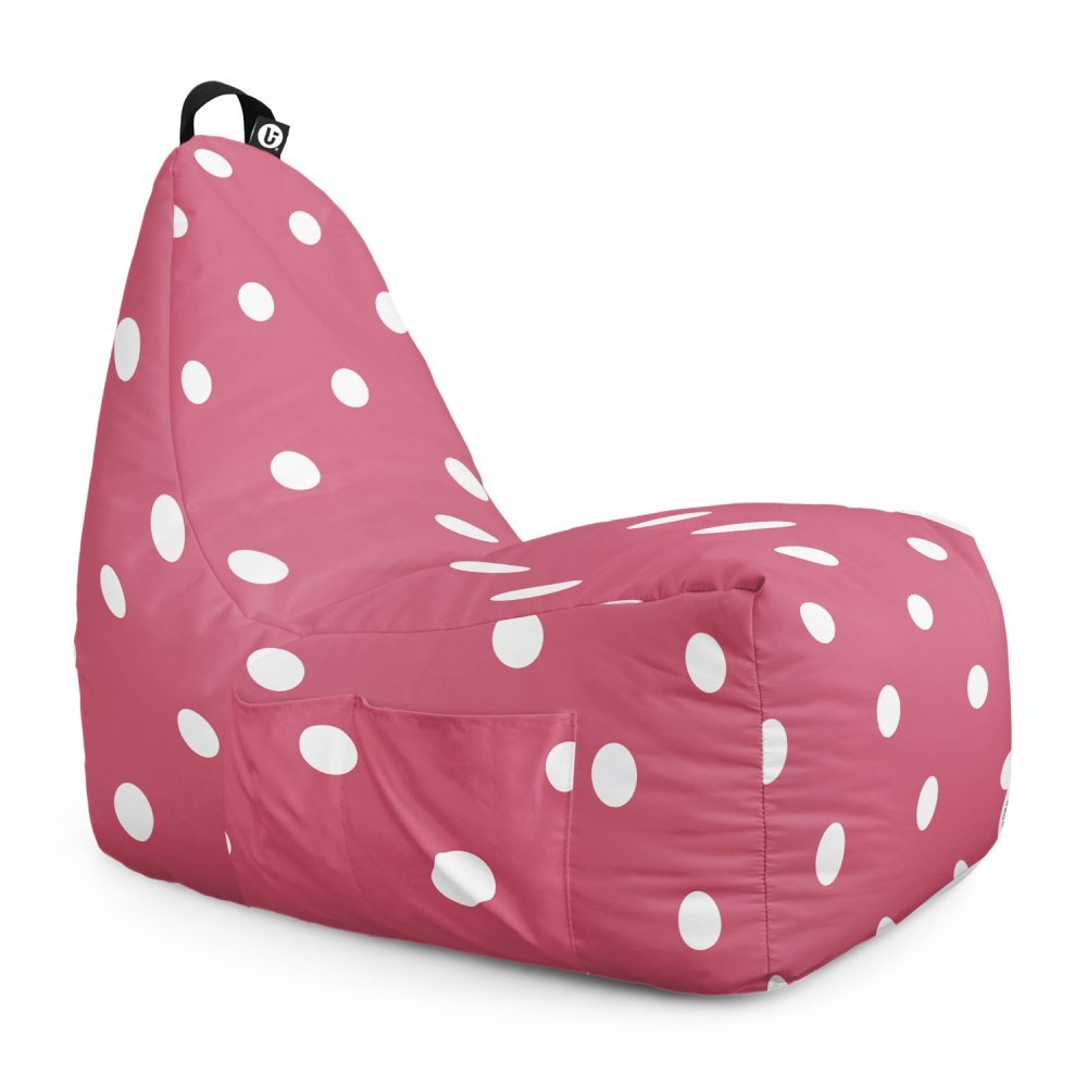 Updeco Fotoliu Puf Bean Bag tip Chill XL roz cu buline albe