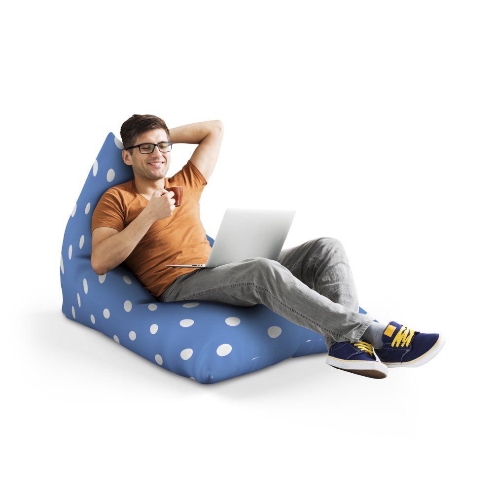 Updeco Fotoliu Puf Bean Bag tip Lounge albastru cu buline albe