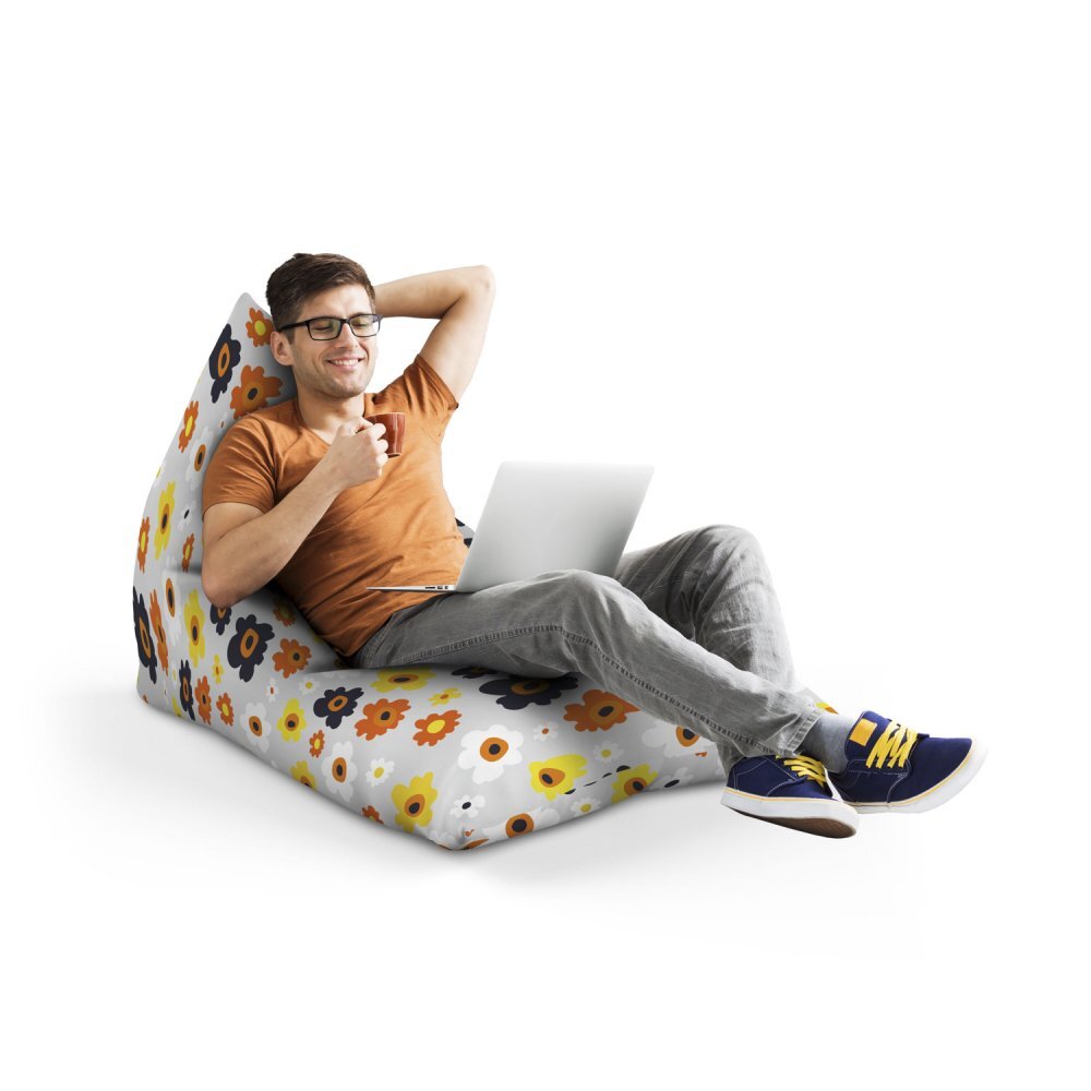 Updeco Fotoliu Puf Bean Bag tip Lounge Daisy fundal gri