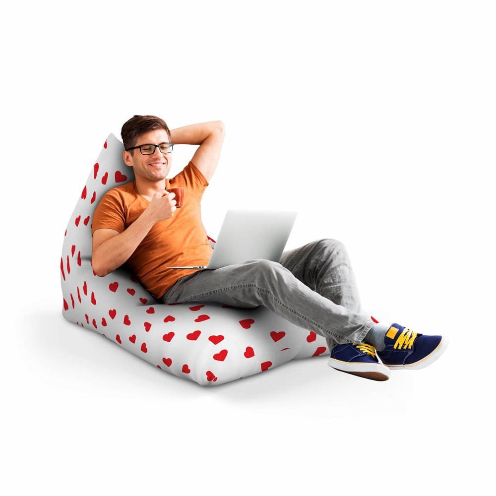 Updeco Fotoliu Puf Bean Bag tip Lounge inimi fundal alb