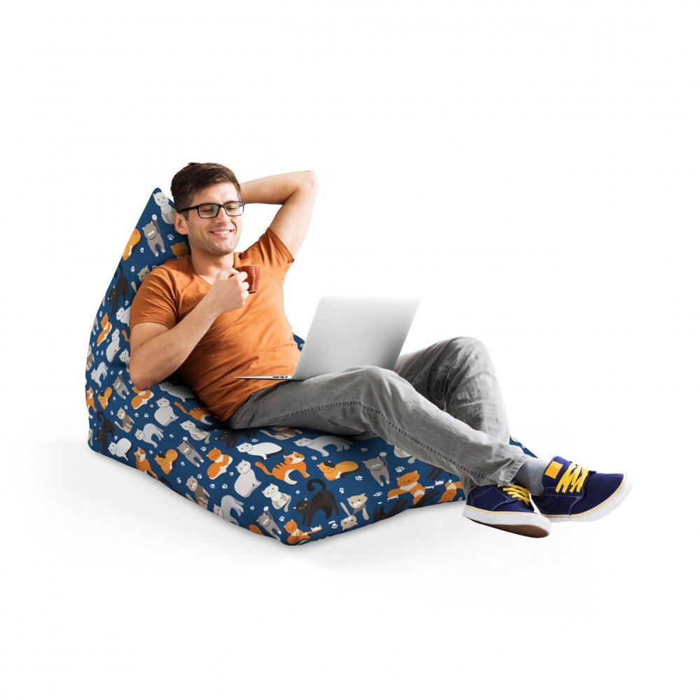 Updeco Fotoliu Puf Bean Bag tip Lounge Pisici fundal albastru