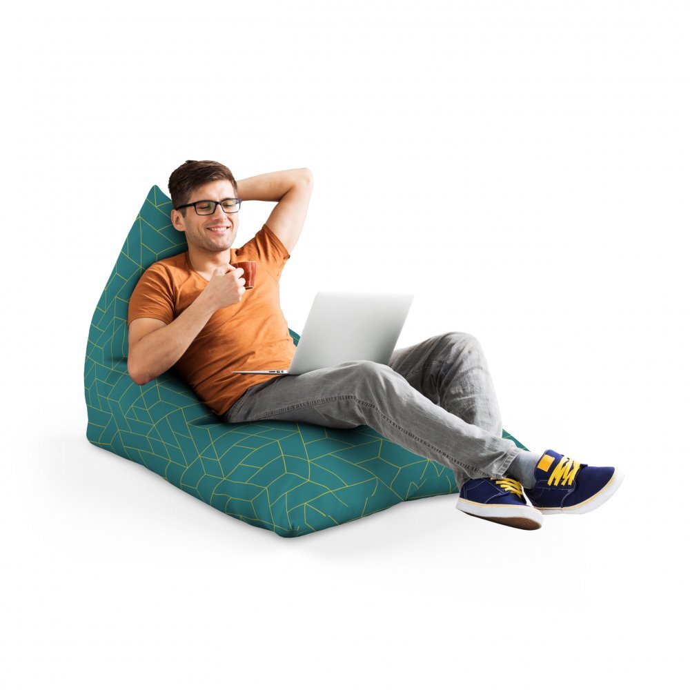 Updeco Fotoliu puf Bean Bag tip Lounge turcoaz inchis si linii aurii
