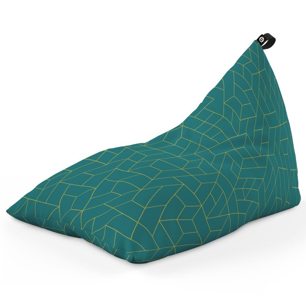 Updeco Fotoliu puf Bean Bag tip Lounge turcoaz inchis si linii aurii