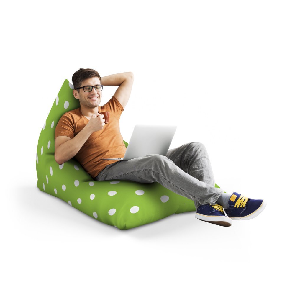 Updeco Fotoliu Puf Bean Bag tip Lounge verde cu buline albe