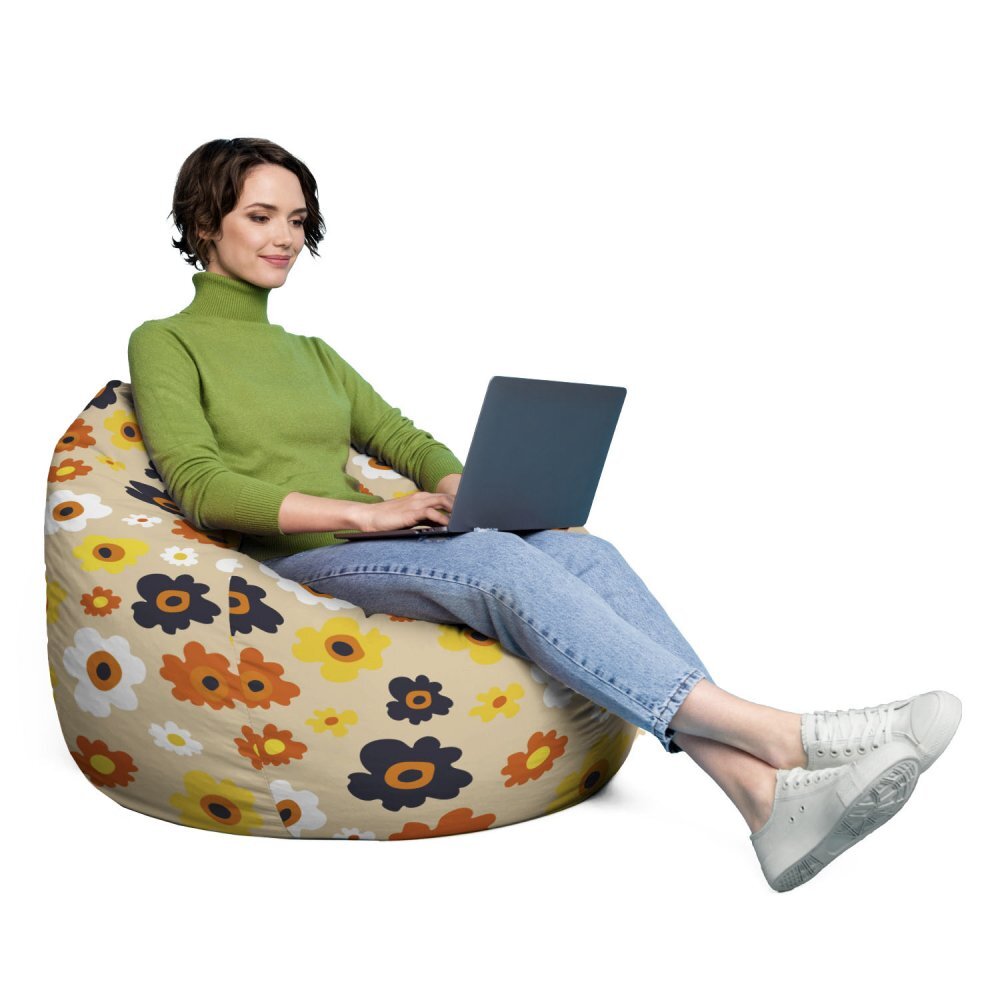 Updeco Fotoliu Puf Bean Bag tip Para XL Daisy fundal beige