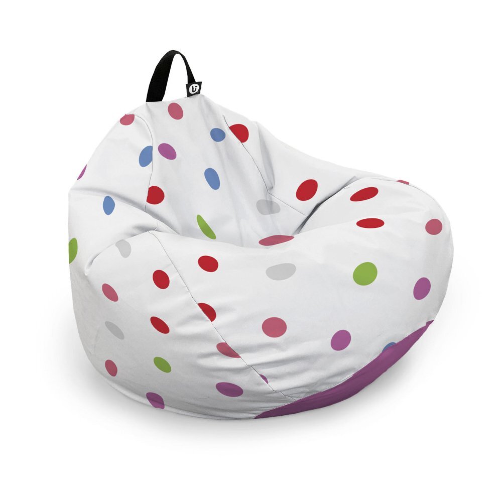 Updeco Husa fotoliu Puf Bean Bag tip Para L fara umplutura alb cu buline multicolore