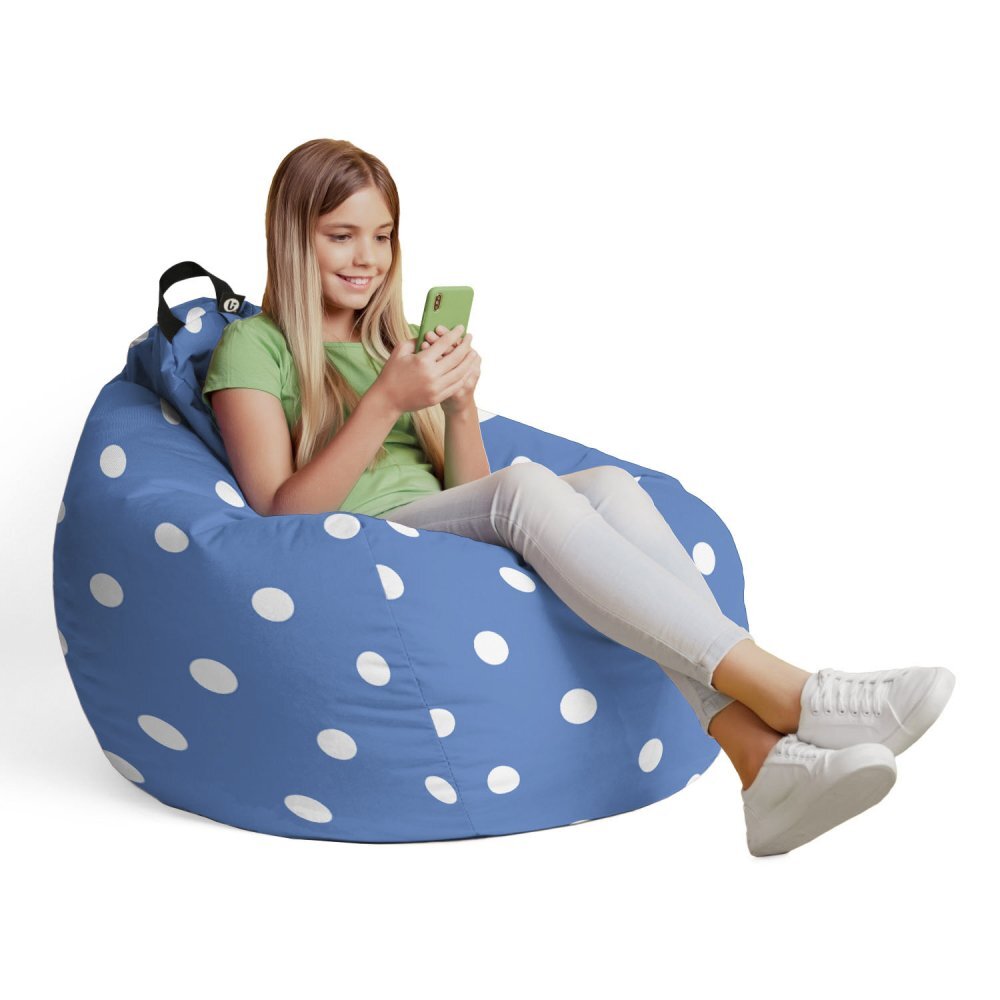 Updeco Husa fotoliu Puf Bean Bag tip Para L fara umplutura albastru cu buline albe