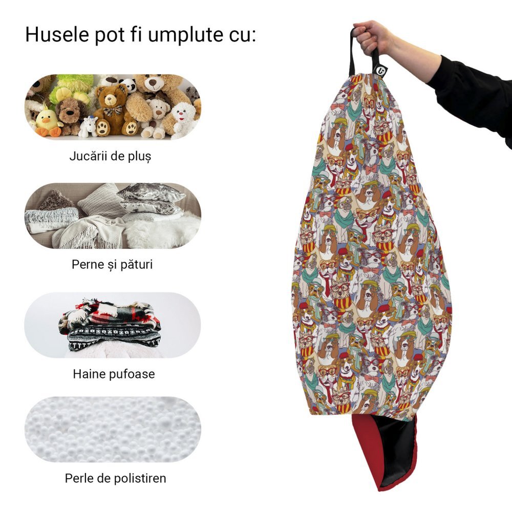 Updeco Husa fotoliu Puf Bean Bag tip Para L fara umplutura caini hipster