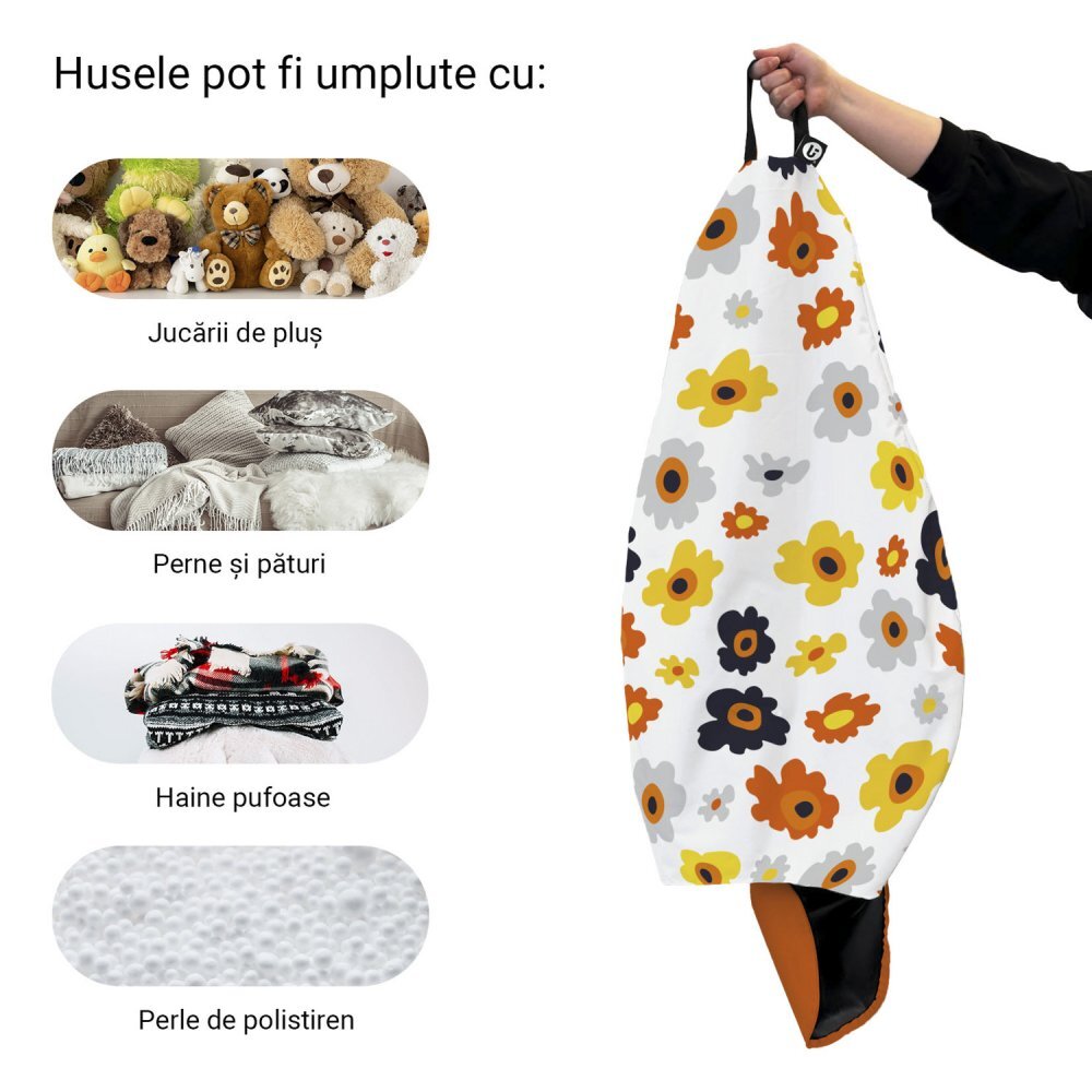 Updeco Husa fotoliu Puf Bean Bag tip Para L fara umplutura daisy fundal alb