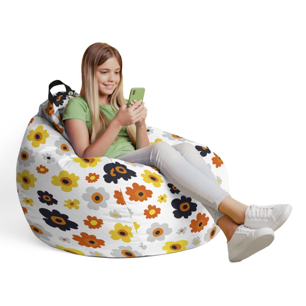 Updeco Husa fotoliu Puf Bean Bag tip Para L fara umplutura daisy fundal alb