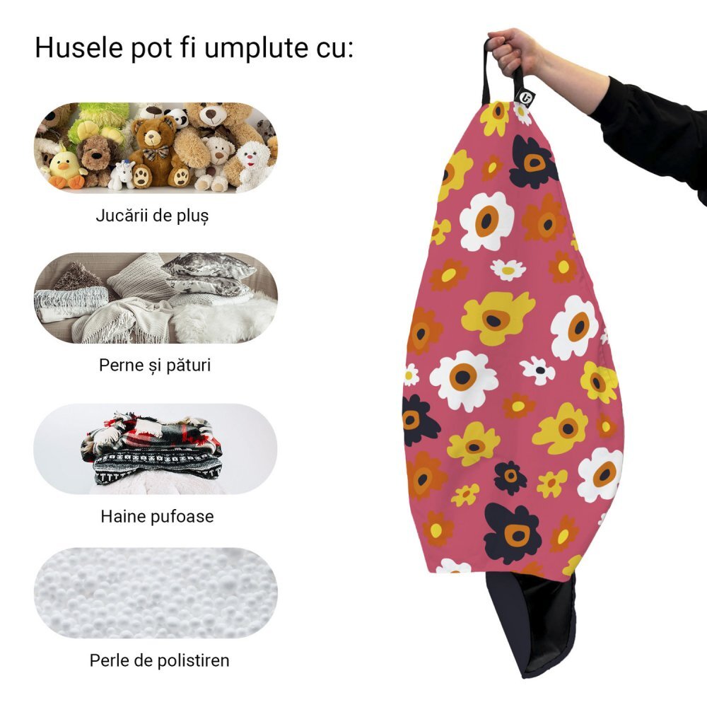 Updeco Husa fotoliu Puf Bean Bag tip Para L fara umplutura daisy fundal roz