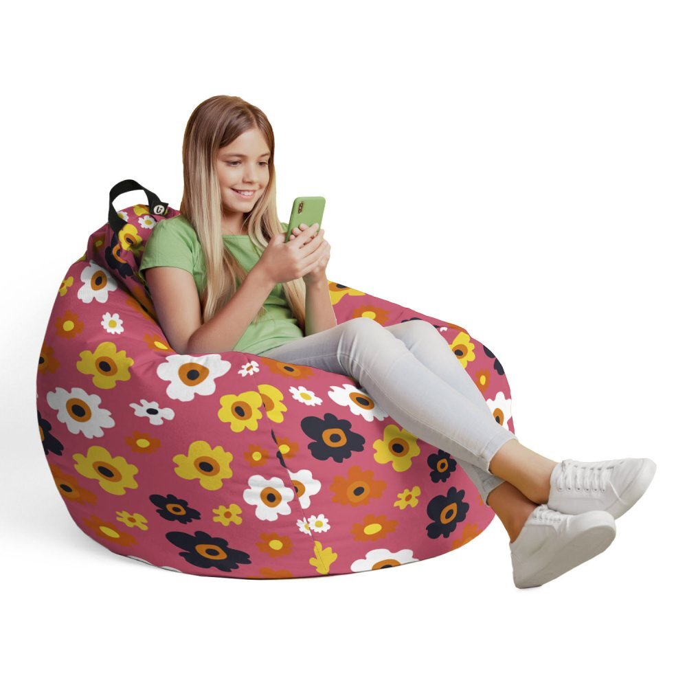 Updeco Husa fotoliu Puf Bean Bag tip Para L fara umplutura daisy fundal roz