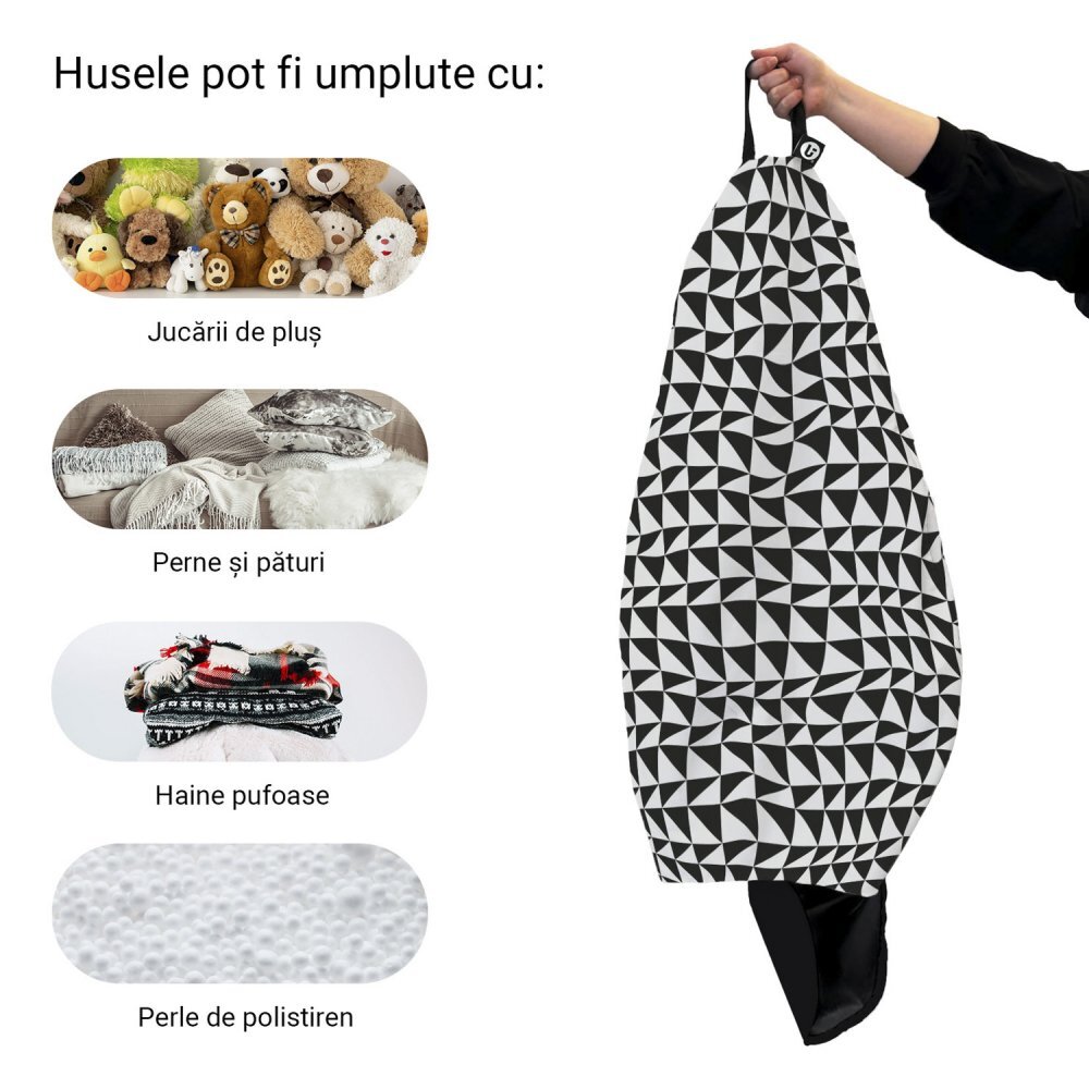 Updeco Husa fotoliu Puf Bean Bag tip Para L fara umplutura geometric sea black