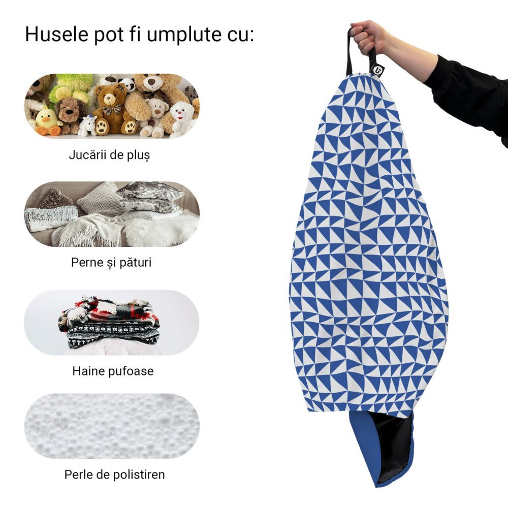 Updeco Husa fotoliu Puf Bean Bag tip Para L fara umplutura geometric sea blue