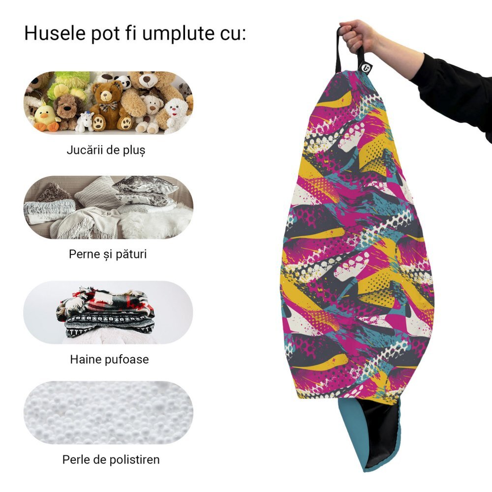 Updeco Husa fotoliu Puf Bean Bag tip Para L fara umplutura graffiti abstract grunge