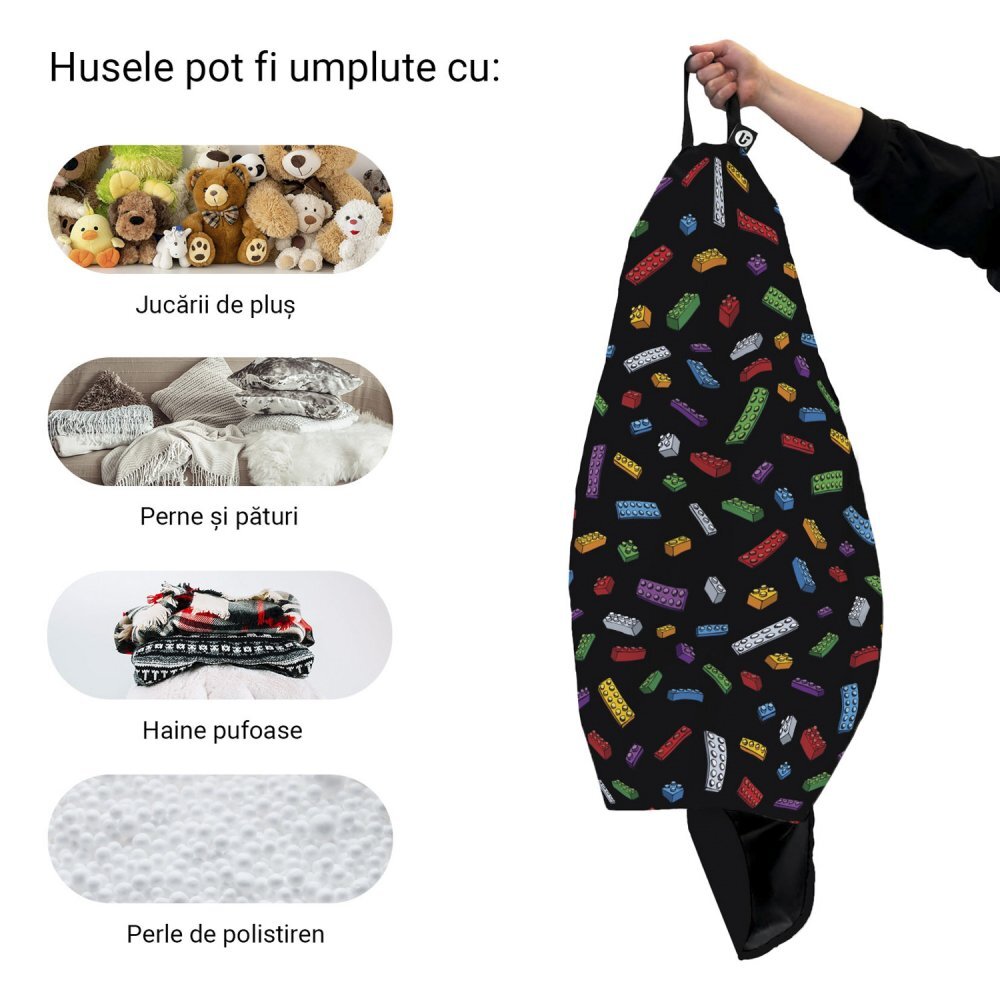 Updeco Husa fotoliu Puf Bean Bag tip Para L fara umplutura lego fundal negru