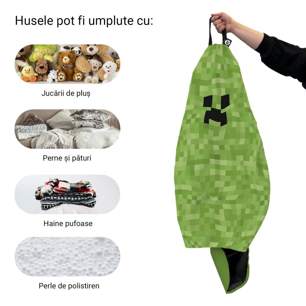 Updeco Husa fotoliu Puf Bean Bag tip Para L fara umplutura minecraft creeper