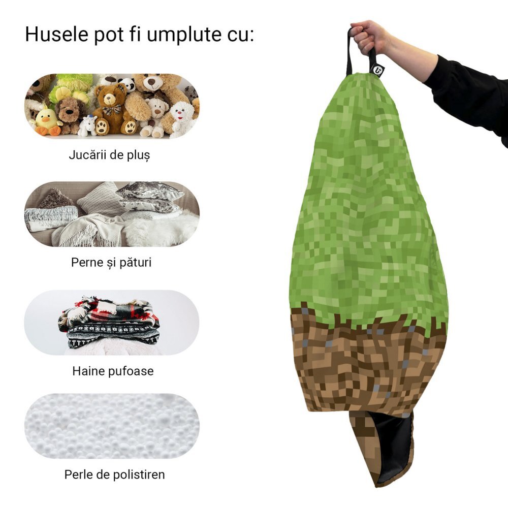 Updeco Husa fotoliu Puf Bean Bag tip Para L fara umplutura minecraft iarba pamant