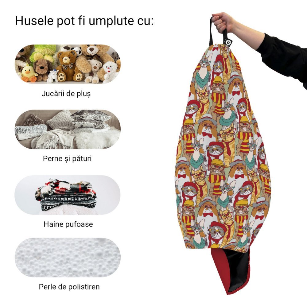 Updeco Husa fotoliu Puf Bean Bag tip Para L fara umplutura pisici hipster