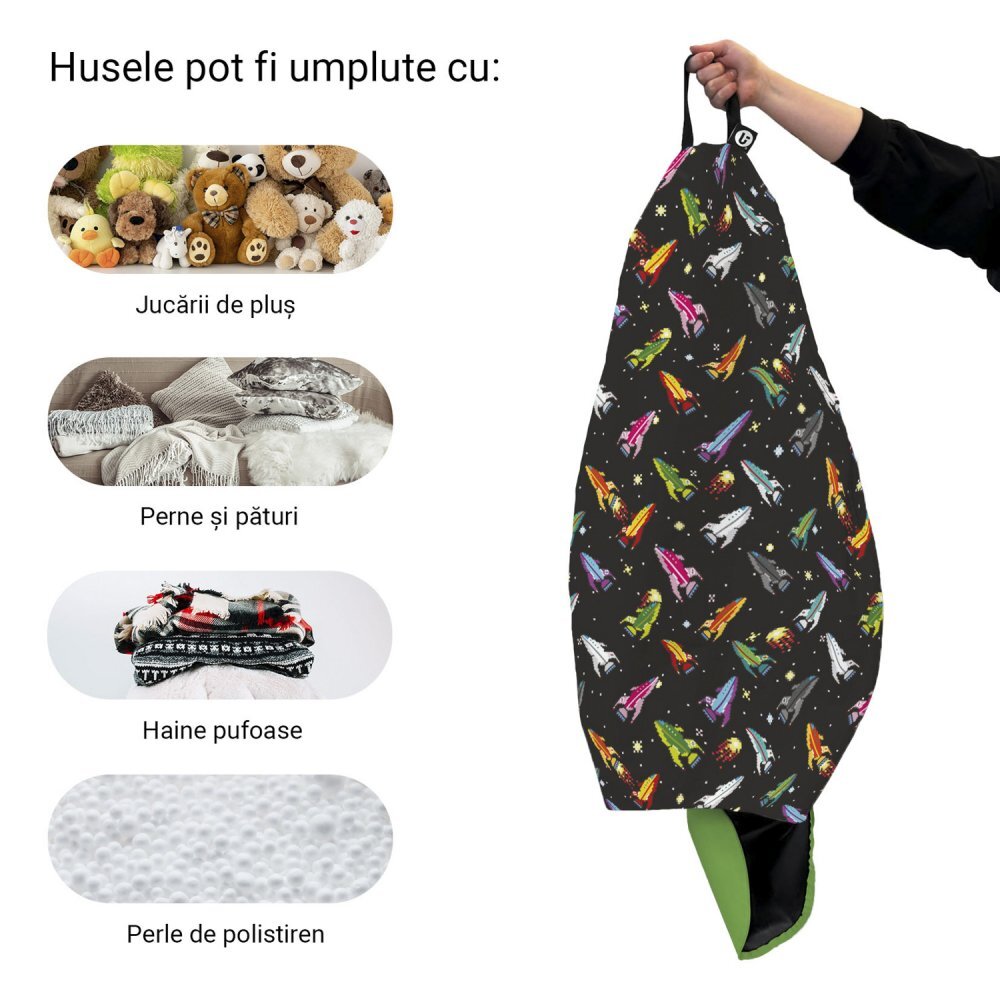 Updeco Husa fotoliu Puf Bean Bag tip Para L fara umplutura retro space ships