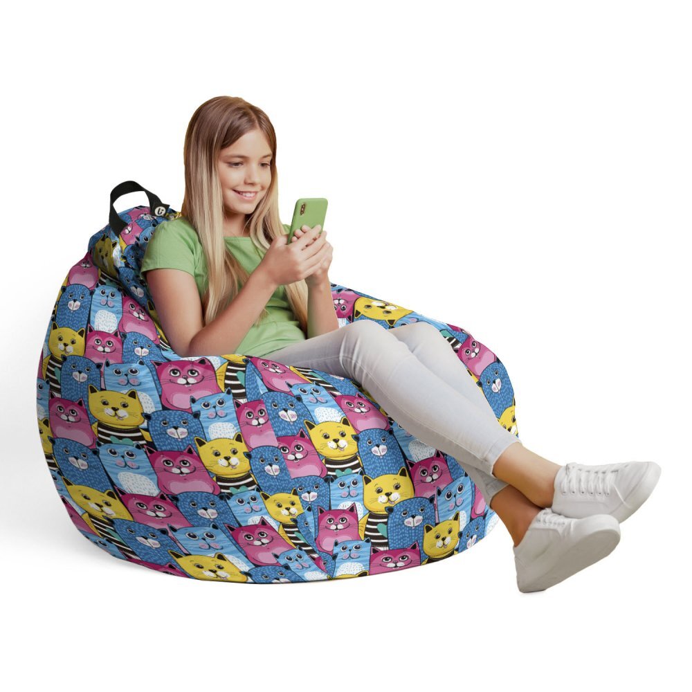 Updeco Husa fotoliu Puf Bean Bag tip Para L fara umplutura smiley cats