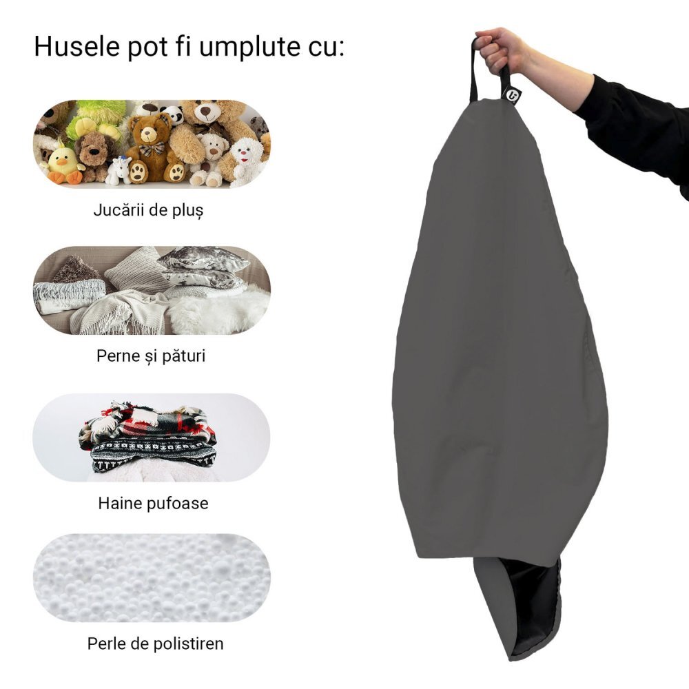 Updeco Husa fotoliu Puf Bean Bag tip Para XL Chroma fara umplutura dark grey