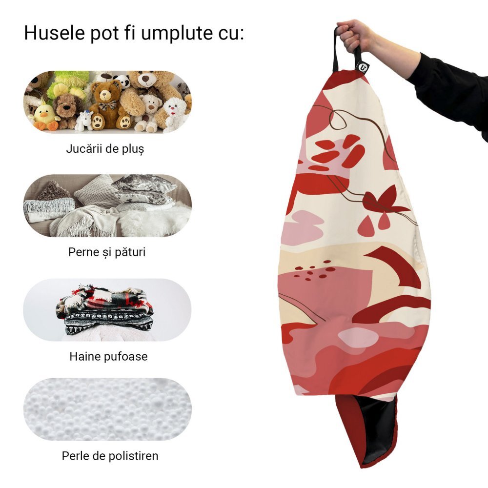 Updeco Husa fotoliu Puf Bean Bag tip Para XL fara umplutura Abstract Jungle rosu
