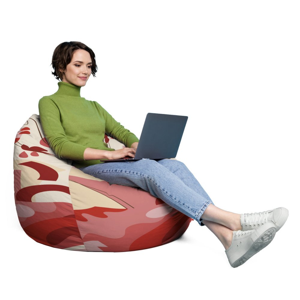 Updeco Husa fotoliu Puf Bean Bag tip Para XL fara umplutura Abstract Jungle rosu