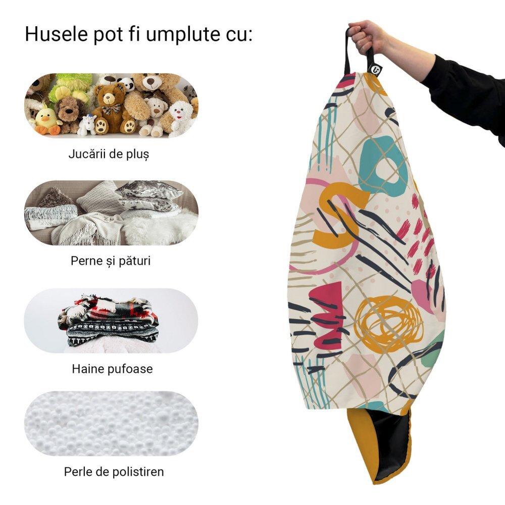 Updeco Husa fotoliu Puf Bean Bag tip Para XL fara umplutura Abstract Peony