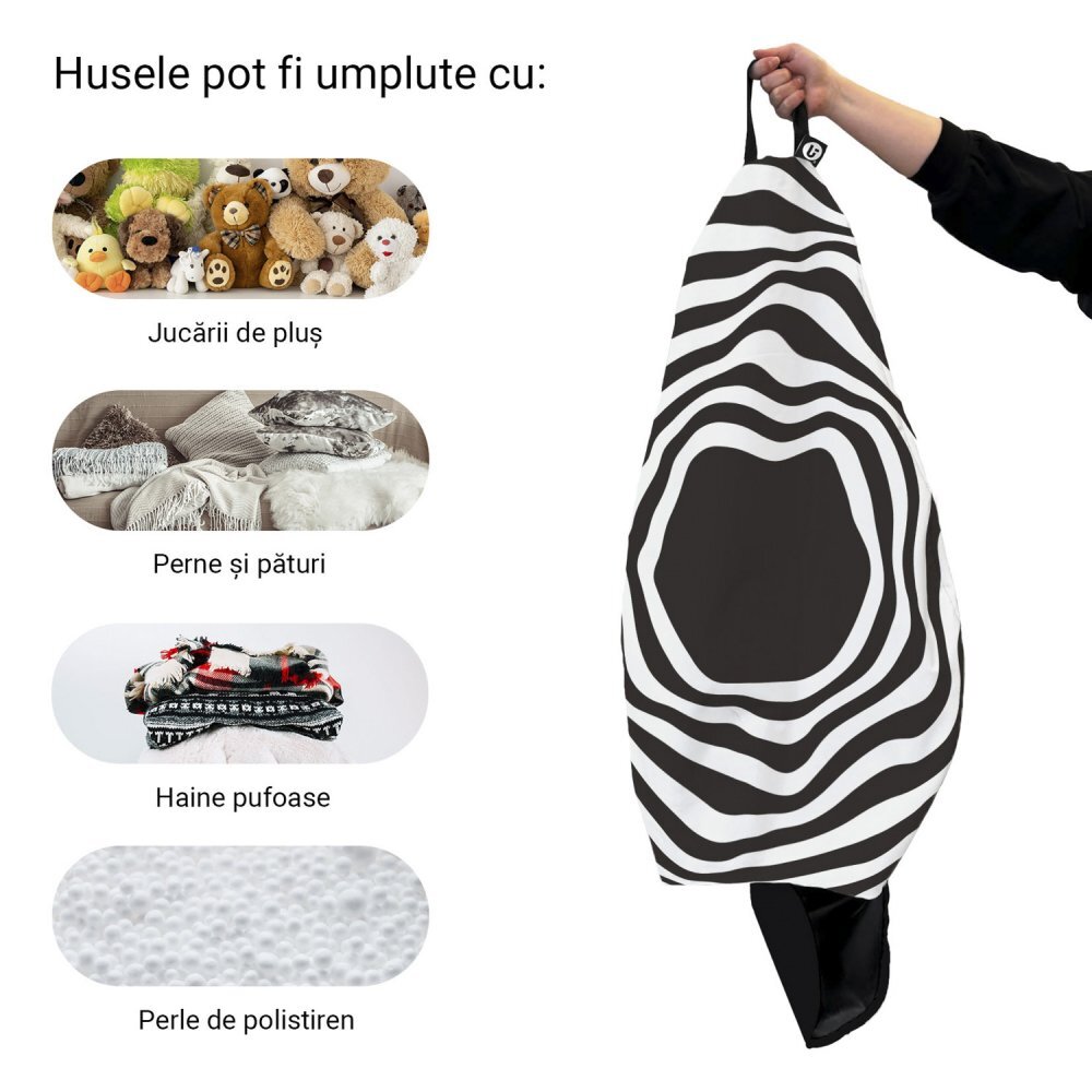 Updeco Husa fotoliu Puf Bean Bag tip Para XL fara umplutura Abstract Zebra
