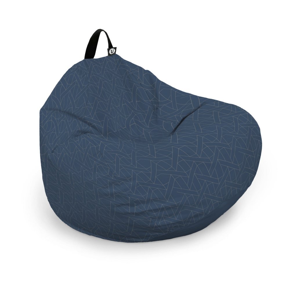 Updeco Husa fotoliu Puf Bean Bag tip Para XL fara umplutura albastru inchis si linii bej