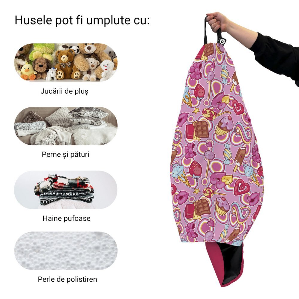 Updeco Husa fotoliu Puf Bean Bag tip Para XL fara umplutura Candies fundal roz